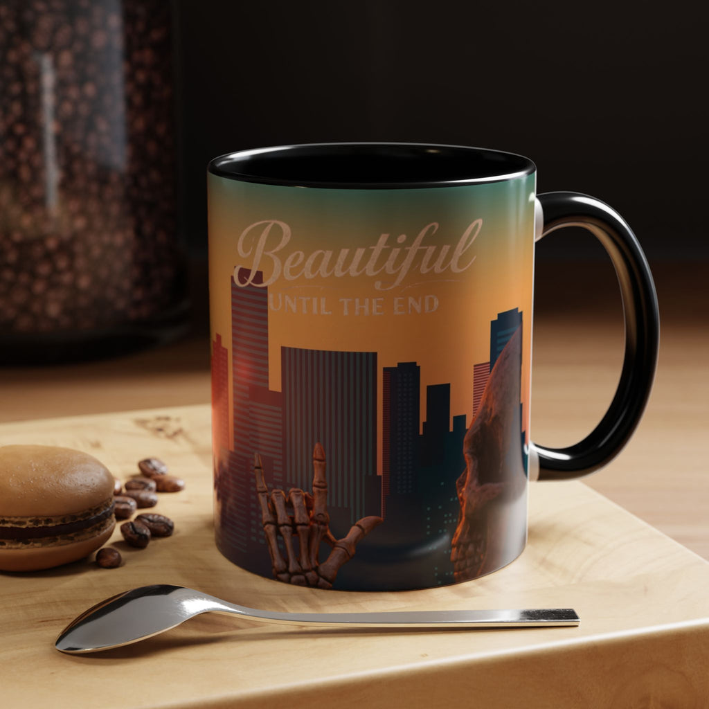 Beautiful Until the End Coffee Mug — Gothic Sunset Cityscape Accent Mug