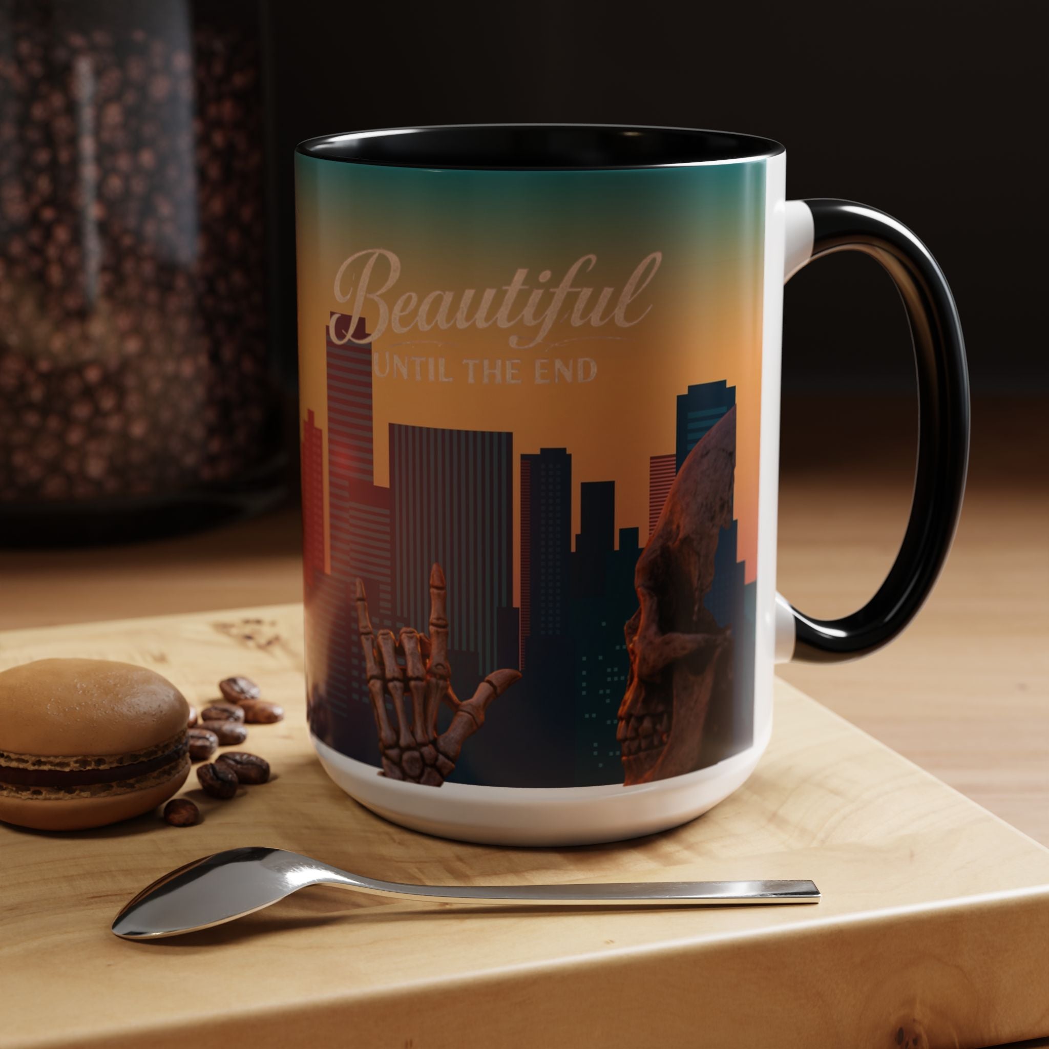 Beautiful Until the End Coffee Mug — Gothic Sunset Cityscape Accent Mug