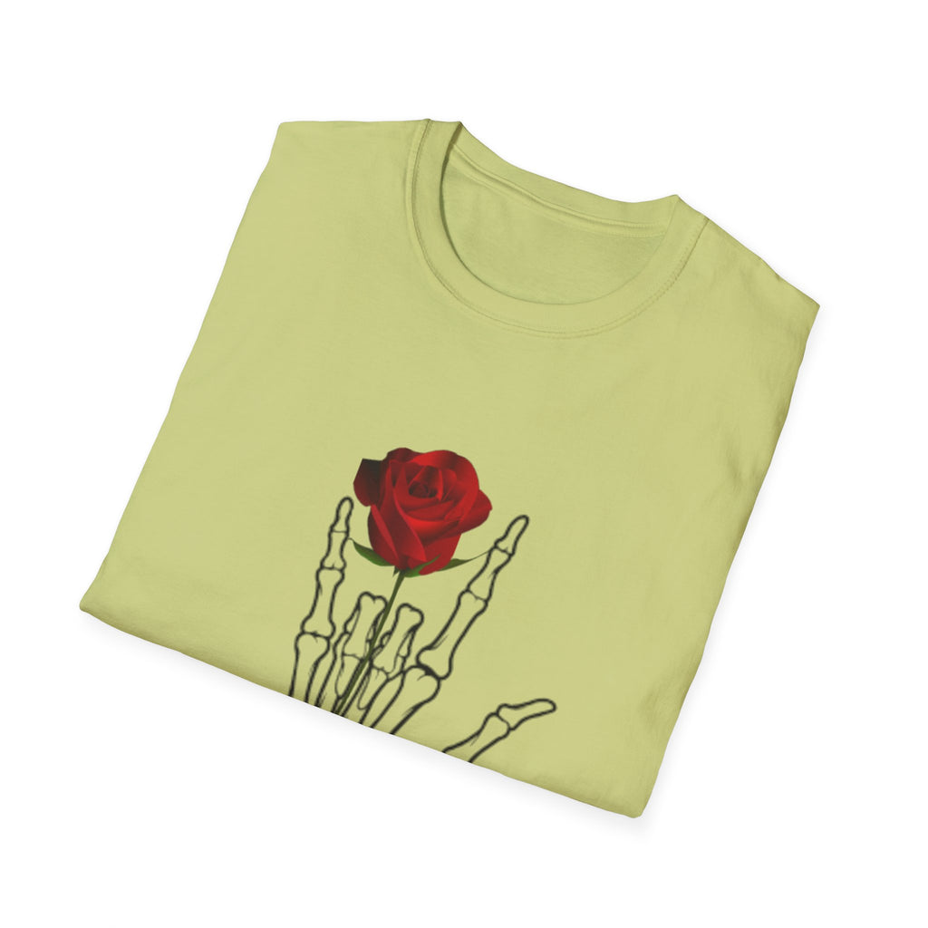 Skeleton Hand & Red Rose T-Shirt — 'One day you'll die. Relax.' Gothic Casual Tee