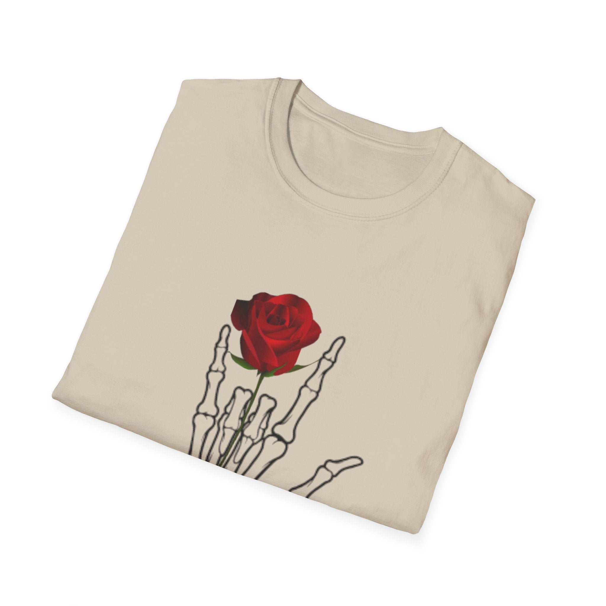 Skeleton Hand & Red Rose T-Shirt — 'One day you'll die. Relax.' Gothic Casual Tee