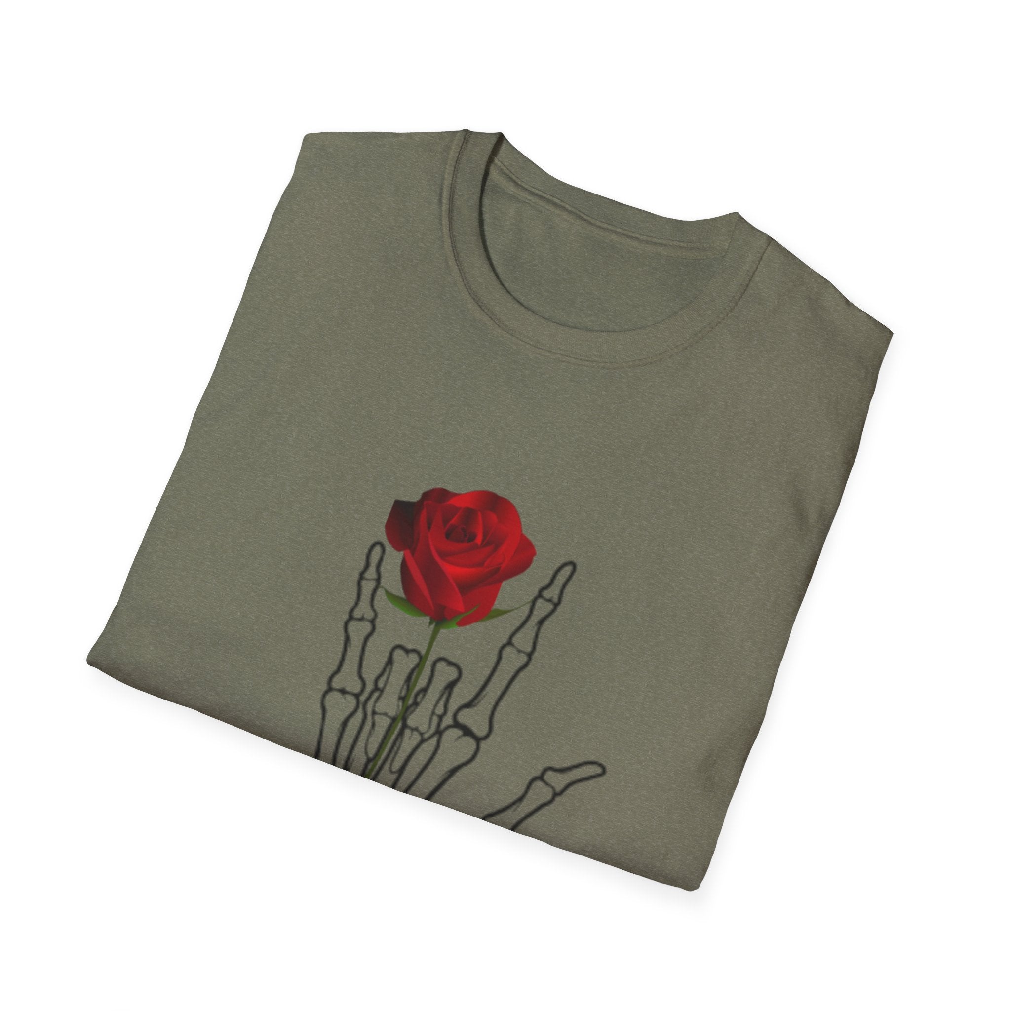 Skeleton Hand & Red Rose T-Shirt — 'One day you'll die. Relax.' Gothic Casual Tee