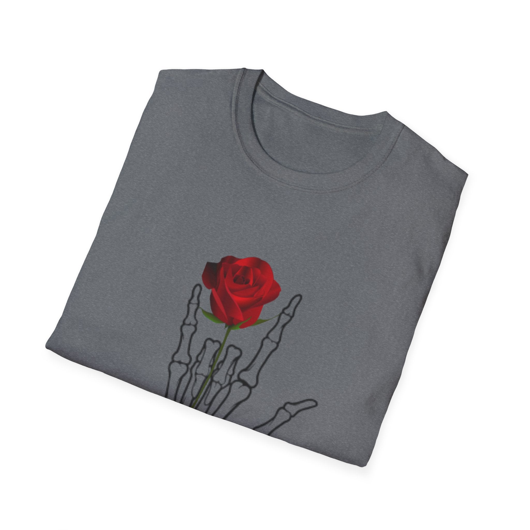 Skeleton Hand & Red Rose T-Shirt — 'One day you'll die. Relax.' Gothic Casual Tee