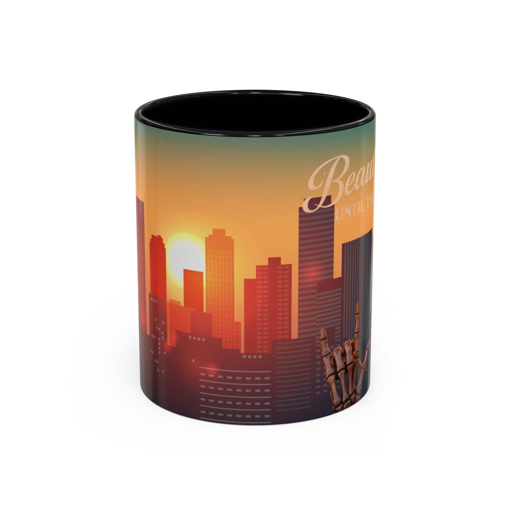 Beautiful Until the End Coffee Mug — Gothic Sunset Cityscape Accent Mug