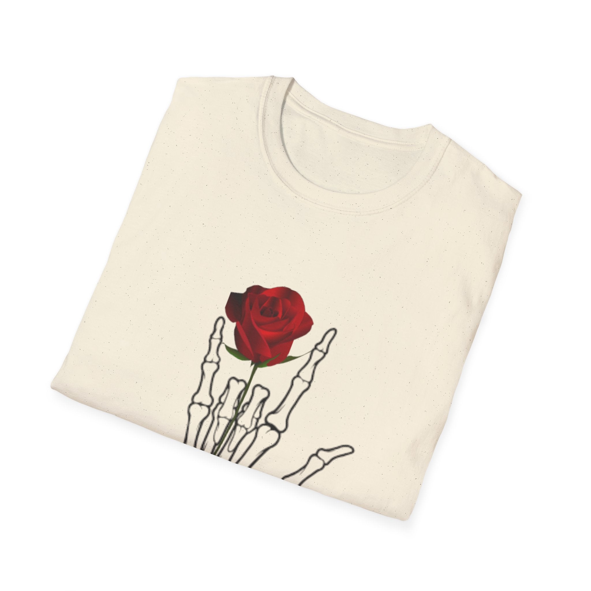Skeleton Hand & Red Rose T-Shirt — 'One day you'll die. Relax.' Gothic Casual Tee