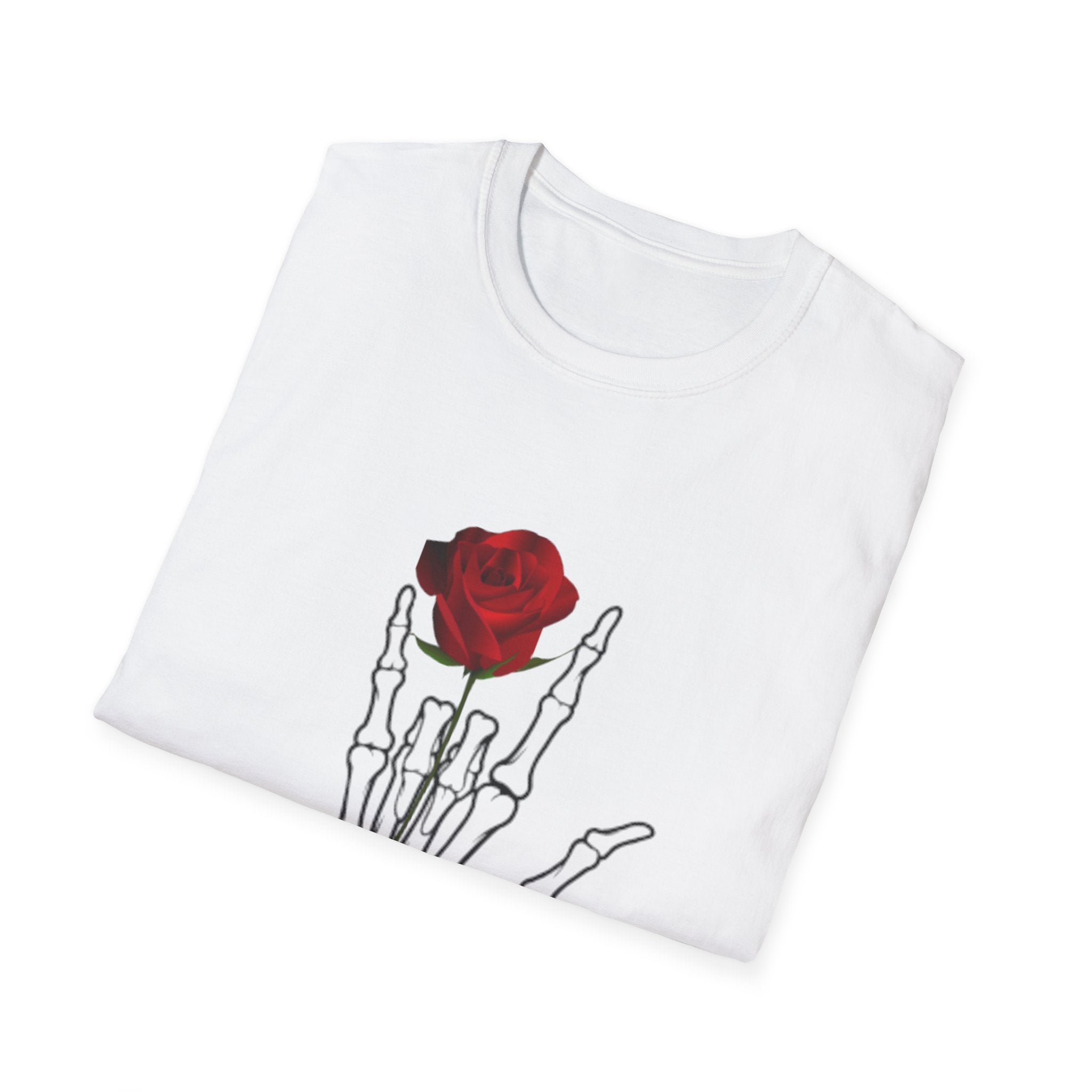 Skeleton Hand & Red Rose T-Shirt — 'One day you'll die. Relax.' Gothic Casual Tee